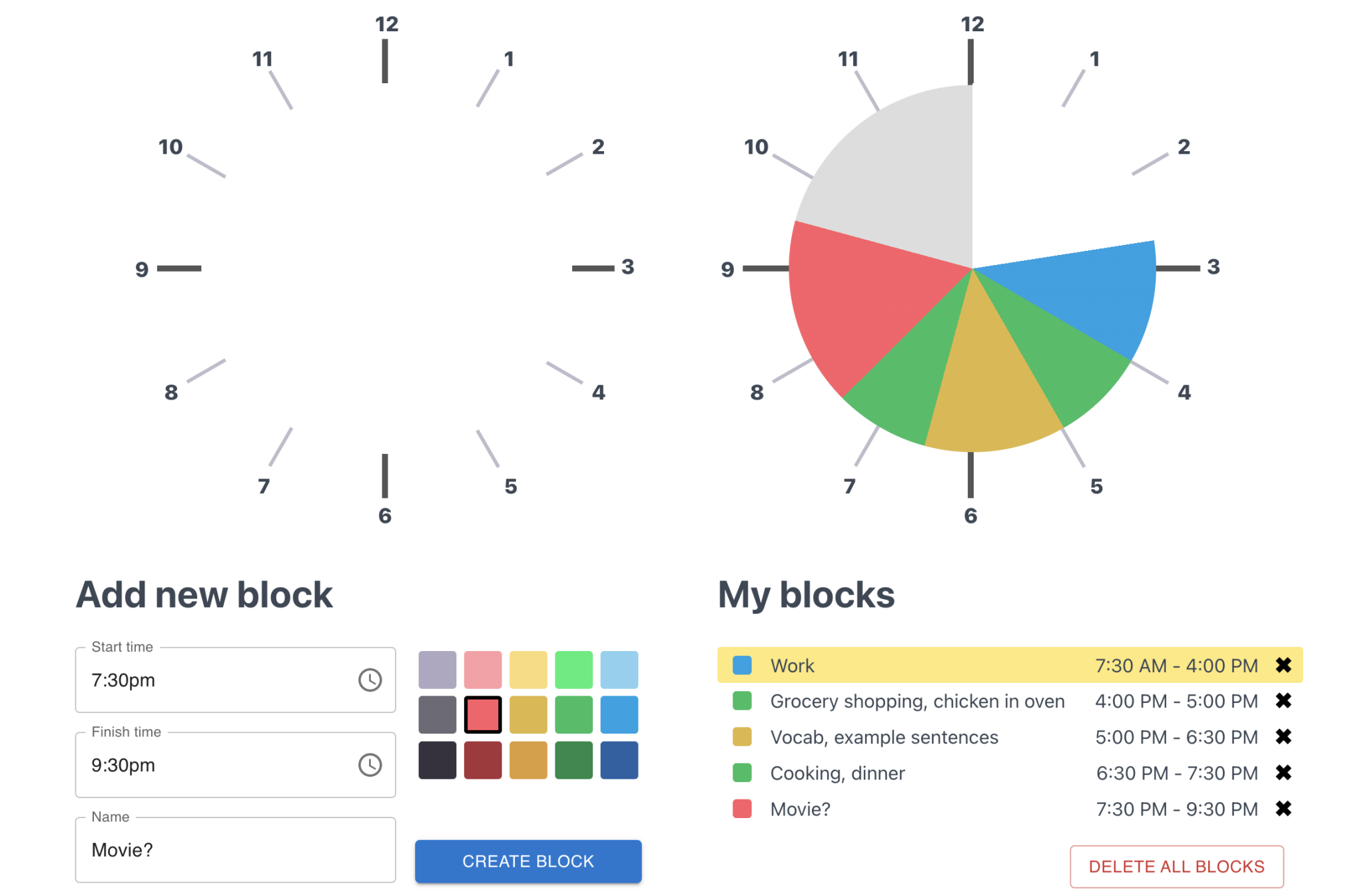 A screenshot from Clockblocker, a time management webapp