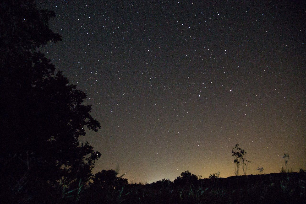 An image of the night sky, showing many stars. You would call the stars in this image 星 in Japanese.